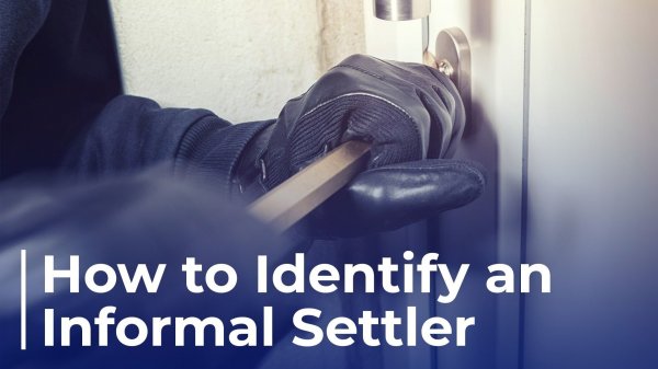 Gloved hands shove a pry bar into a door lock text reads How to Identify an Informal settler