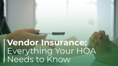 A set of hands passing a paper and a pen to another set of hands text reads Vendor insurance everything you h o a needs to know