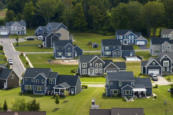 aerial view of large homes in a residential neighborhood