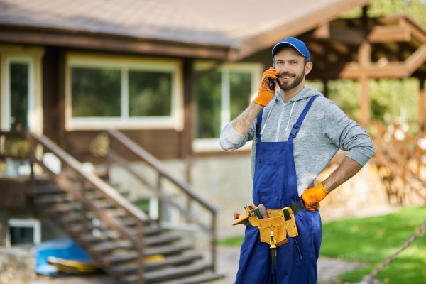 contractor smiling and talking on phone