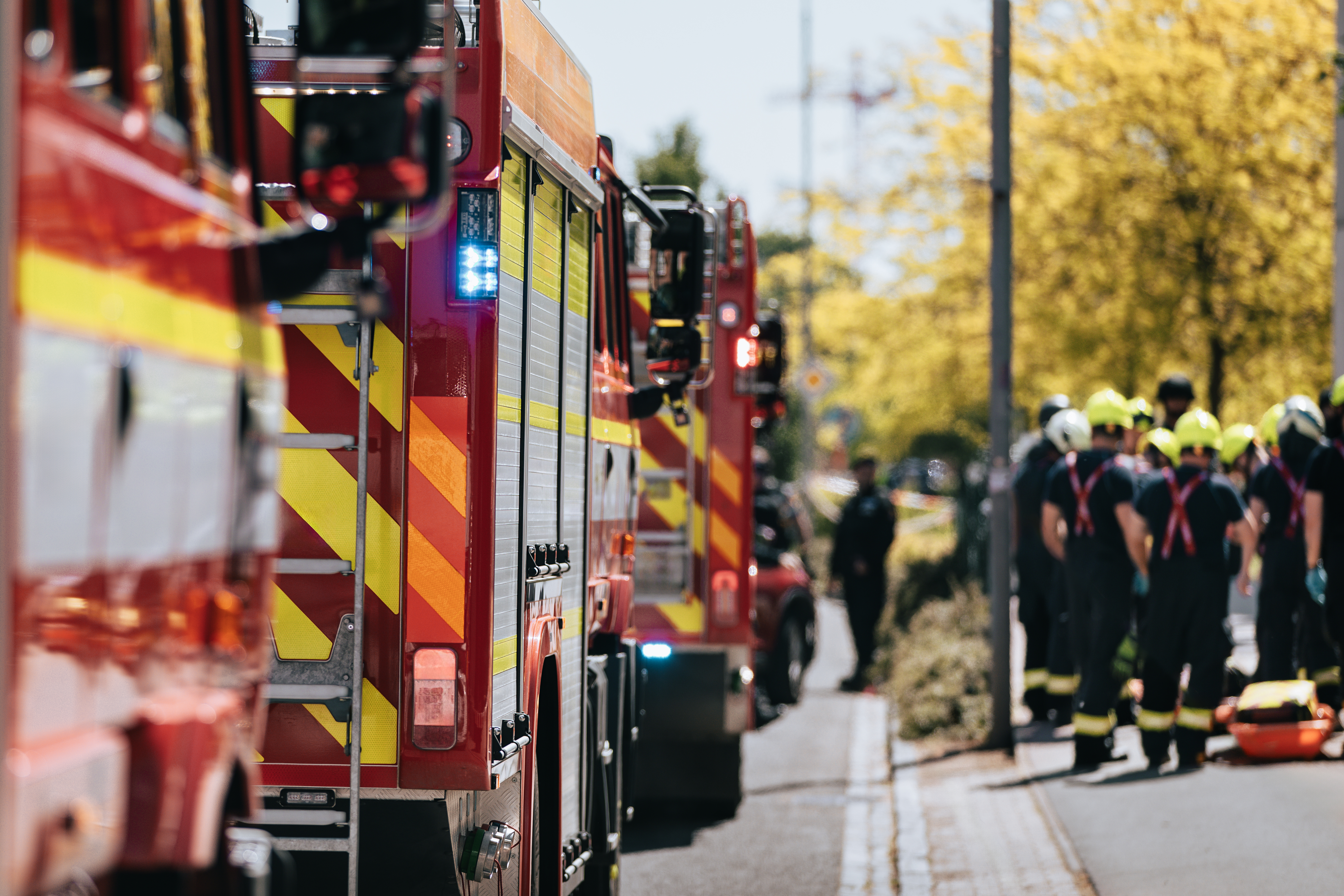 row of fire trucks